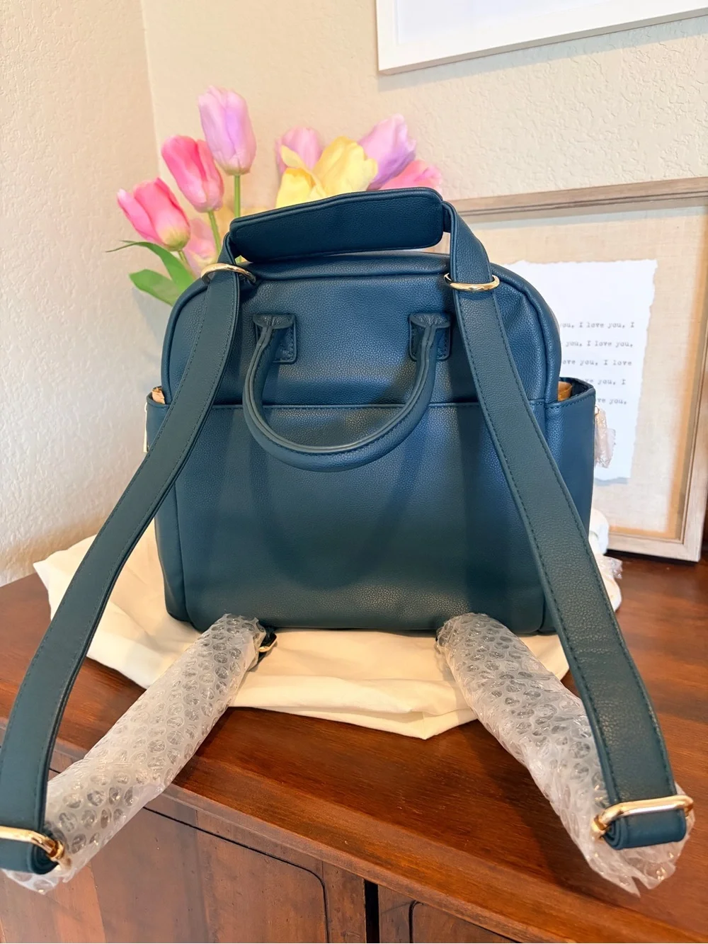New Ayla & Co Mini Bag Peacock Vegan Leather Convertible Diaper Bag + Dust Bag
